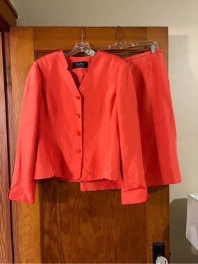Dana Buchman Silk Coral Red Pencil Skirt and Jacket Set